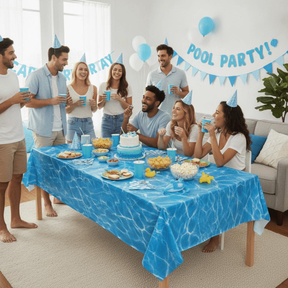 3PCS Odorless Ocean Theme Party Tablecloth Plastic Ocean Wave Table Cover Beach
