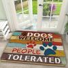 Dogs Welcome People Tolerated Doormat, Rustic Wooden Paw Print Entrance Rug, Non-slip Washable Front Door Home Mat