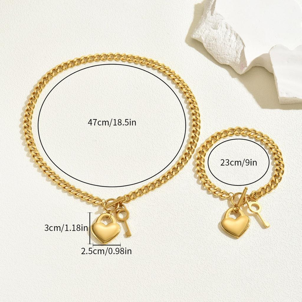 Women's Heart Bracelet Necklace Set Personality Electroplated 18k Niche Design Clavicle Chain Jewelry