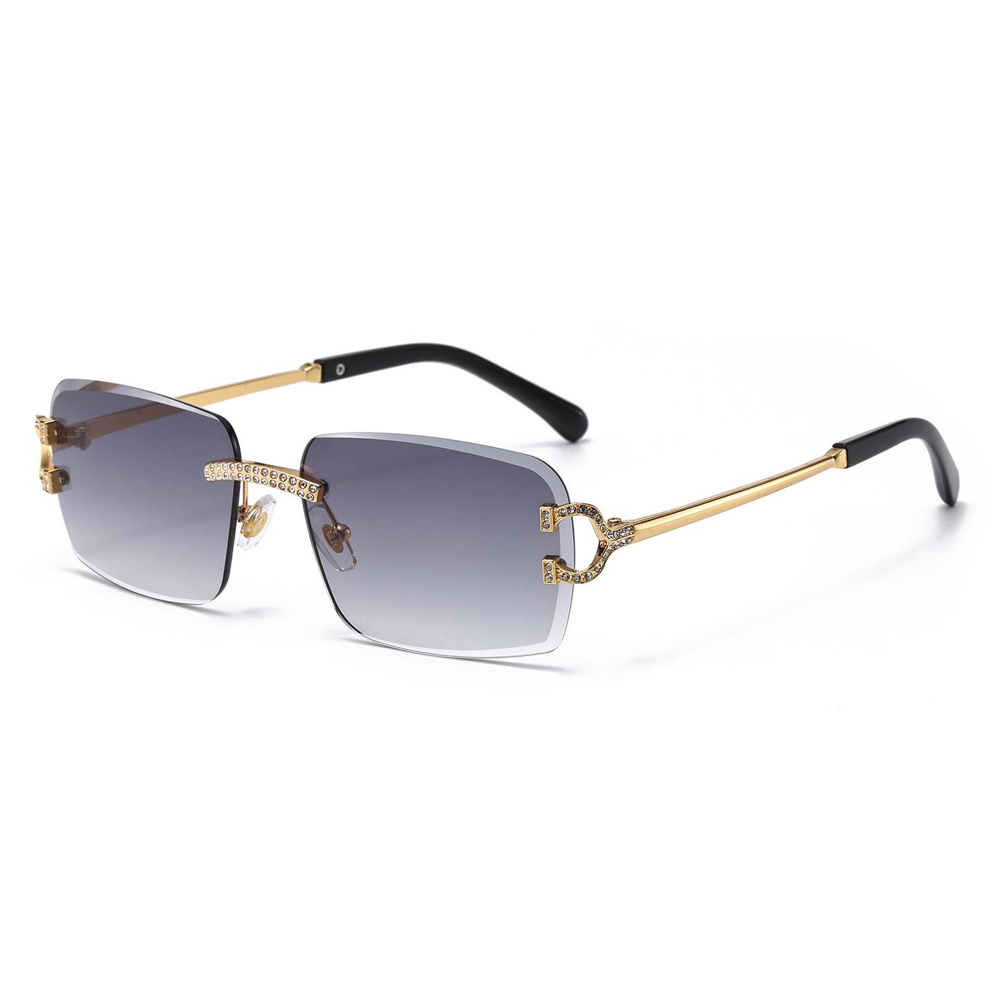 

Винтажные Без Оправы Квадратные Солнцезащитные Очки Женские Для Мужчин Люксовый Бренд Дизайнерские Солнечные Очки Панк Популярные Металлические Алмазные Сексуальные Женские Очки от Солнца УФ серый