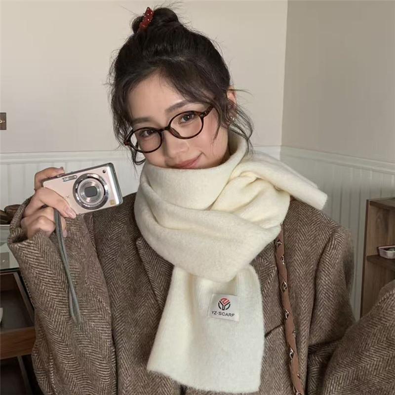New Korean Style Knitted Solid Color Scarf for Women Autumn and Winter Wool Blended Wool Soft and Versatile Student Scarf