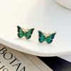 Green Enamel Butterfly Women's Small Earrings Korean Mini Stud Earrings for Girls Black Oil Side Unique Tiny Ear Accessories