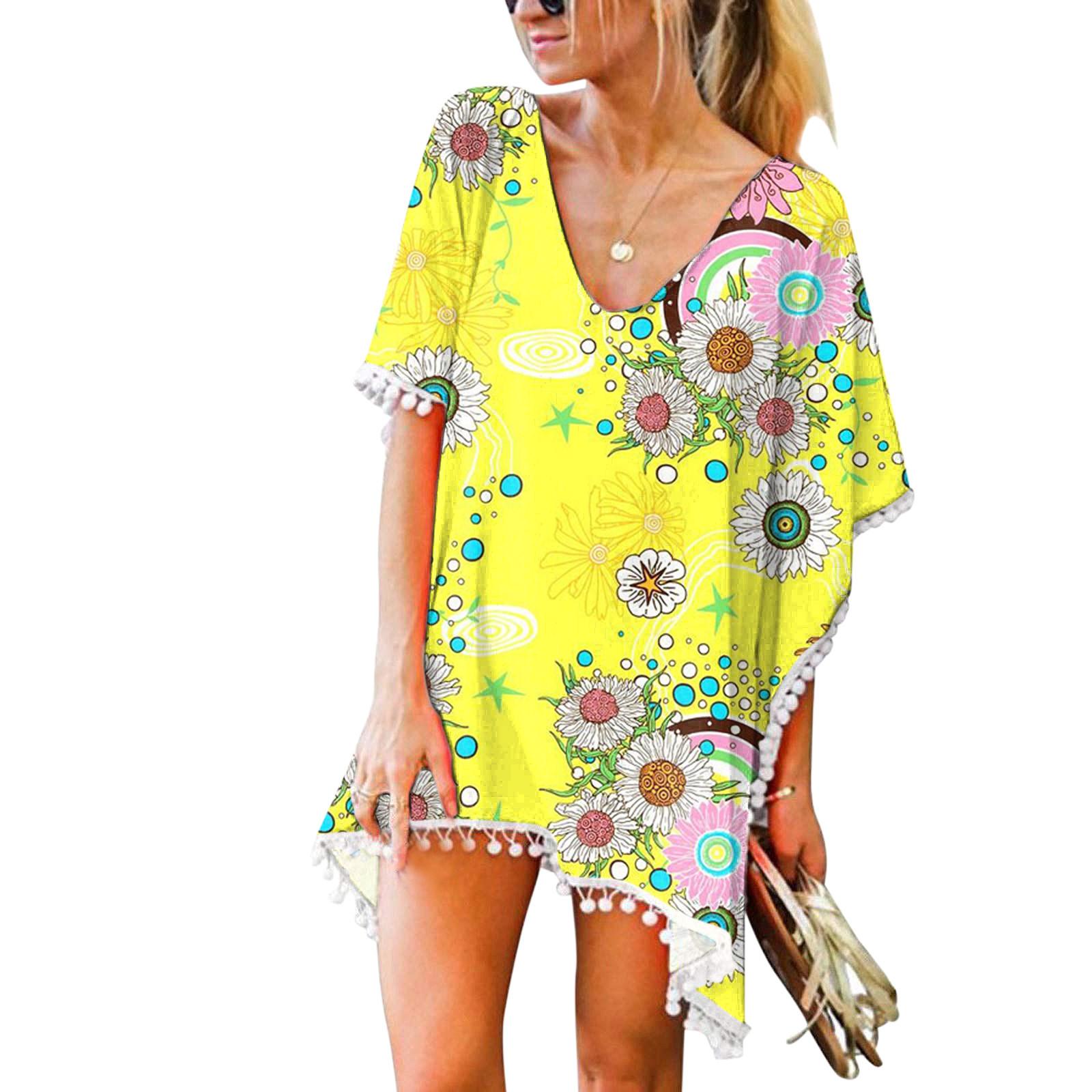 

Женская кафтановая шифоновая кисточка с кисточками, купальный костюм, пляжное свободное бикини, накидка, топы L жёлтый