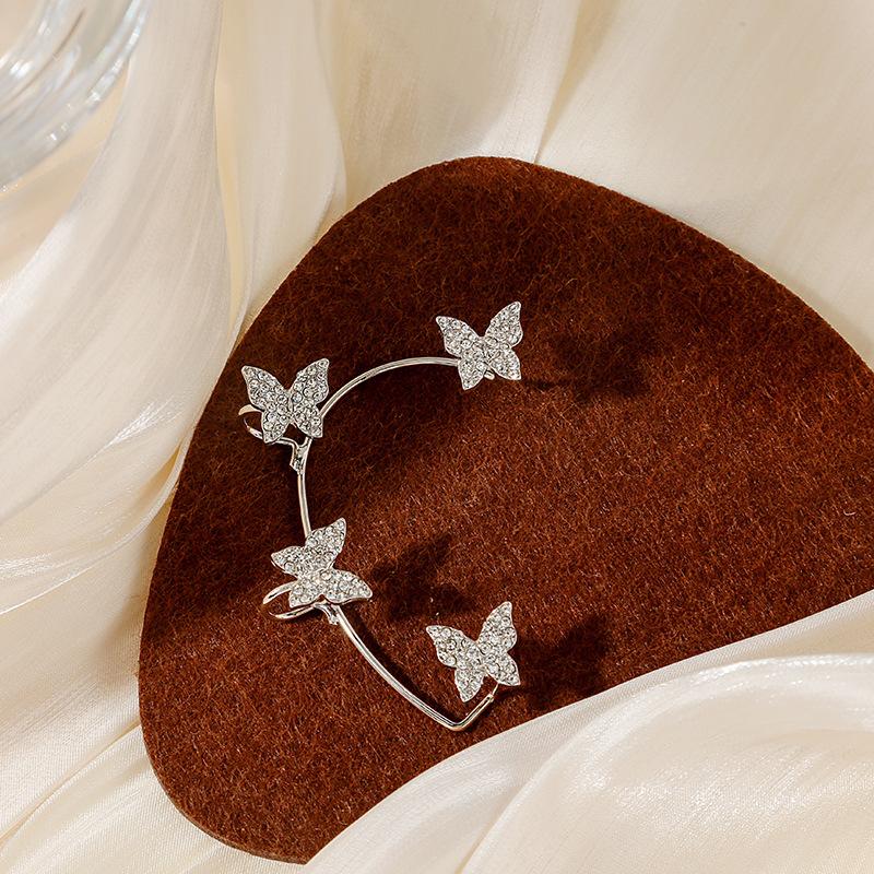 Personalized Integrated Earbone Clip Earrings, Asymmetrical Full-Drilled Butterfly Serpentine Earrings