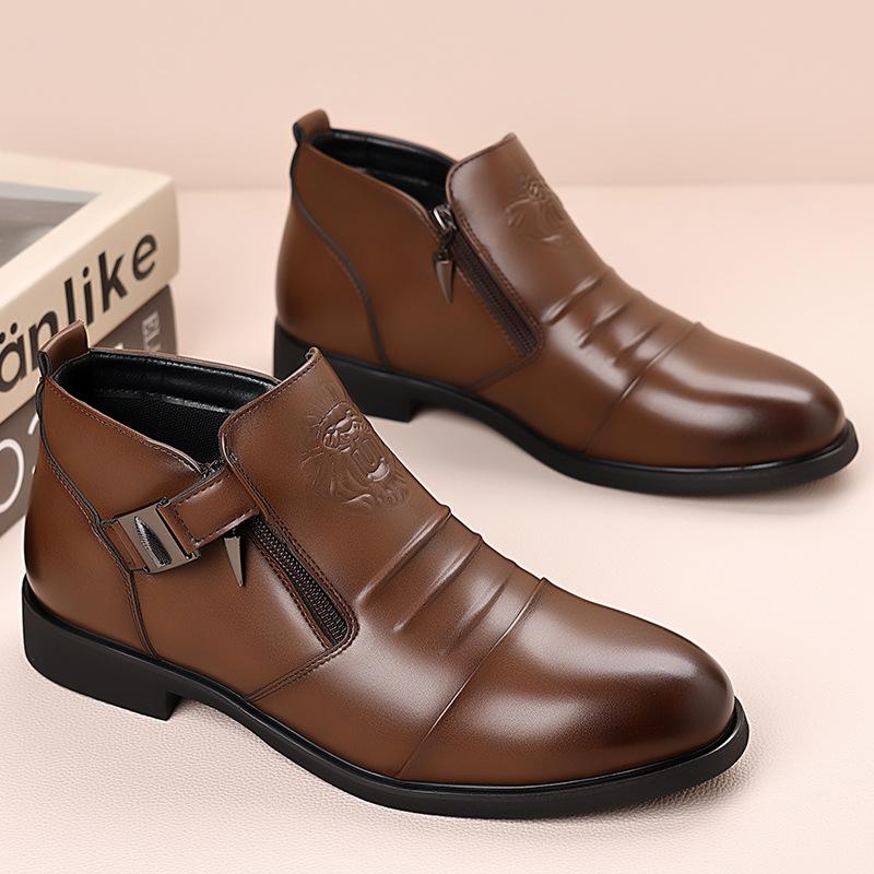 High Top Men Shoes Autumn Men's Casual Leather Shoes Double Sided Zippered Boots Man Chelsea Boots