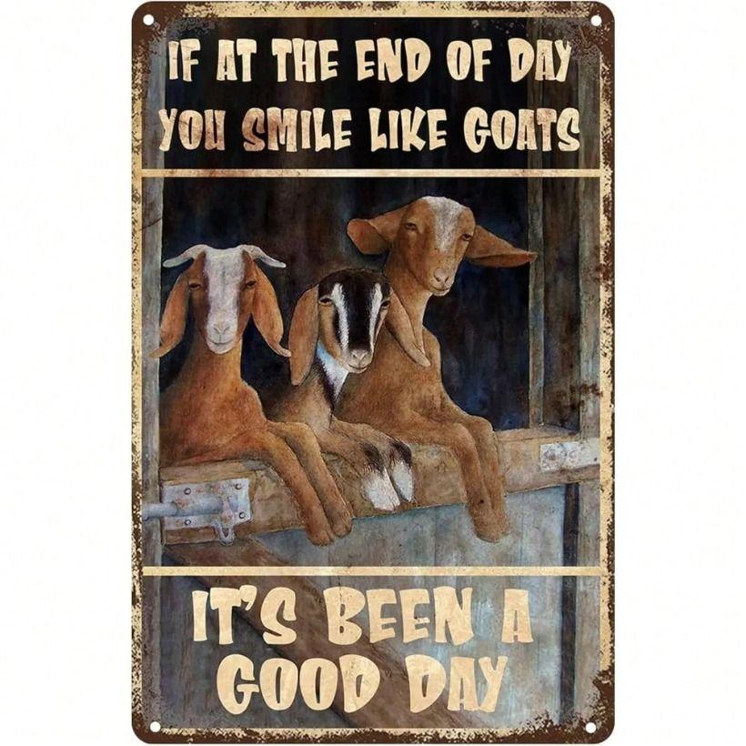 Vintage Metal Wall Art Sign Goat Poster for Kitchen Bar 8x12 Inch