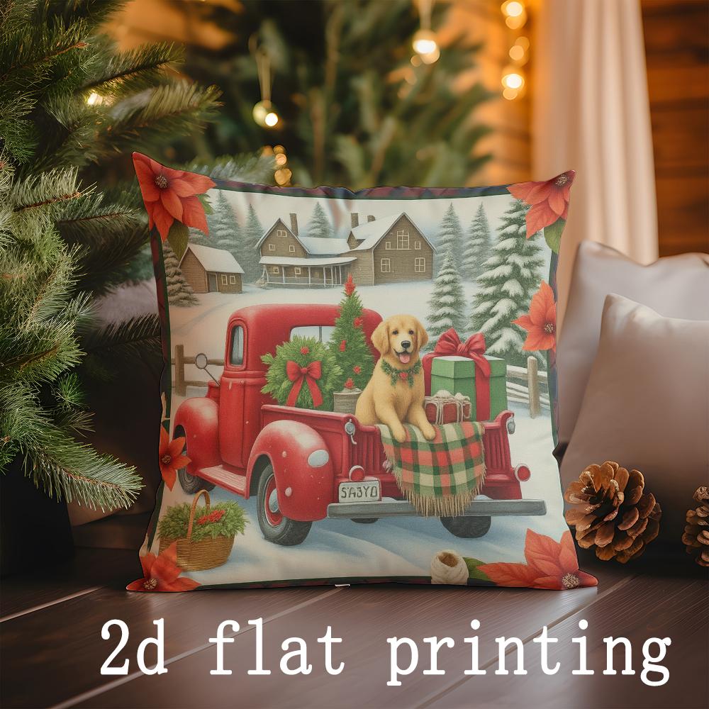 

Home Decor Christmas Red Truck Patterned Pillow Covers Pattern Cushion Cover Suitable for Sofa Bedroom Car Pillow Cover 16x16Inch