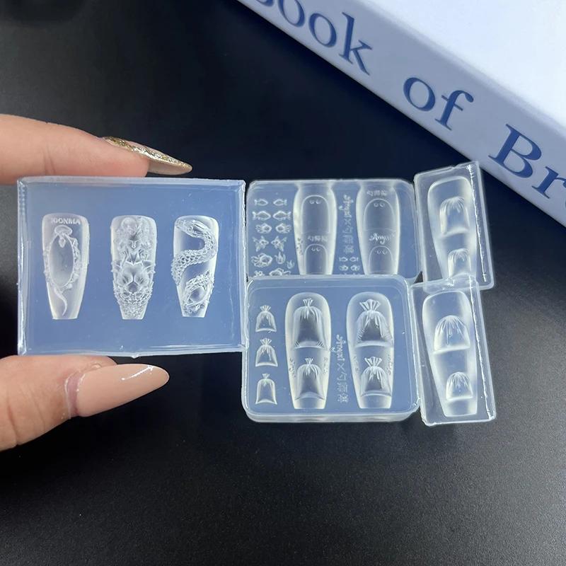 1/4Pcs 3D Snake Girl Nail Silicone Carving Mold Snake DIY Nail Decoration Art Nail Beauty Charm Silicone Nail Mold
