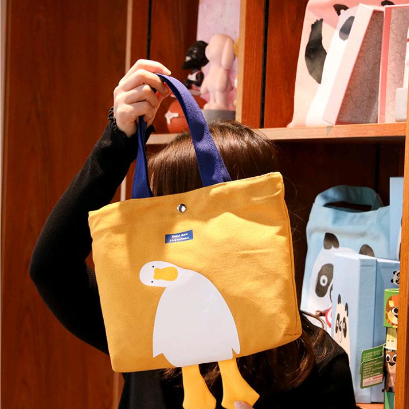 Japan And Korea Cute Duck And Duck Canvas Bag Casual Handbag Student Bag Shoulder Portable Tote Storage Bag