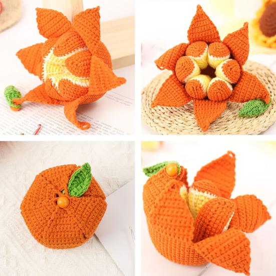 DIY Crochet Peelable Fruit Kit Cute Handmade Knitted Lifelike Orange Fruit Doll with Instruction Yarn Hook for Beginners Handicraft Lovers