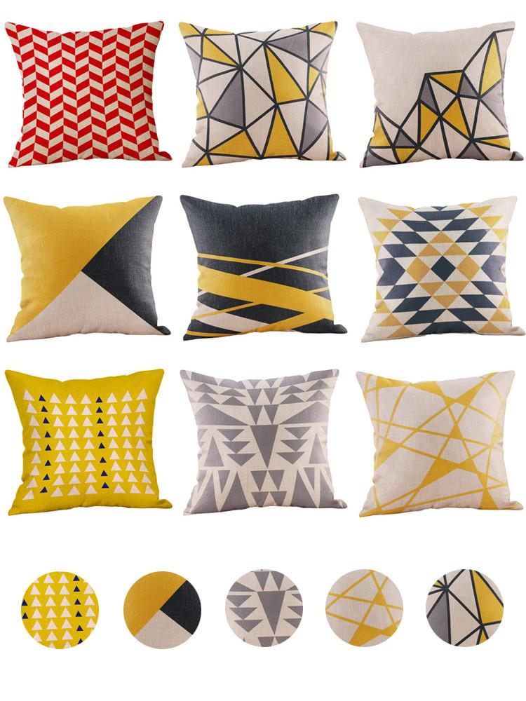 Mustard Pillow Case Yellow Geometric Fall Cushion Cover Decorative