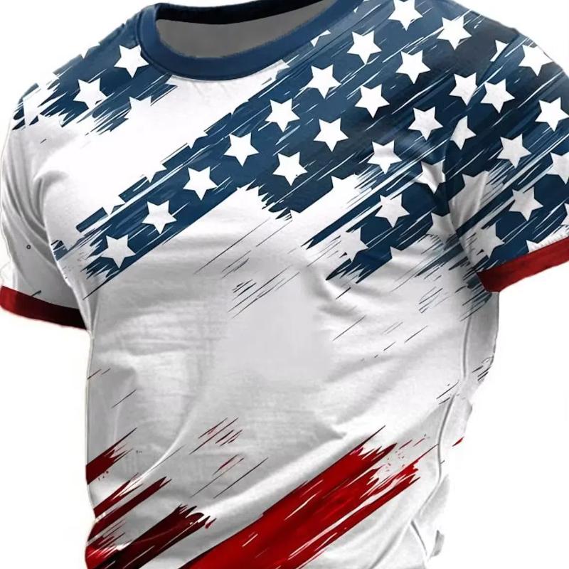 American Flag Street Style Men's 3D Print T Shirt Tee Street American Independence Day T Shirt Crew Neck Short Sleeve  Summer