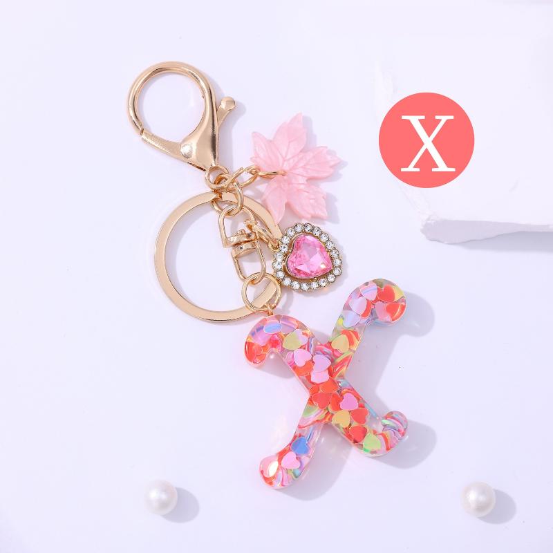 Fashion Pink A To Z Letter Keychain 26 Initials Alphabet Heart Pendant Car Keyring Backpack Hanging Decoration Couple Gift