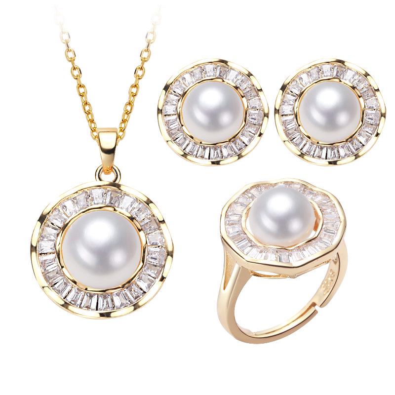 Pearl Necklace and Earrings Set with Freshwater Semi-round Pearls