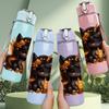 1PC Fluffy Black Cat Portrait 750ml Color Plastic Sports Water Bottle Leakproof Flip Straw Lid Suitable for Sports Office Home Use