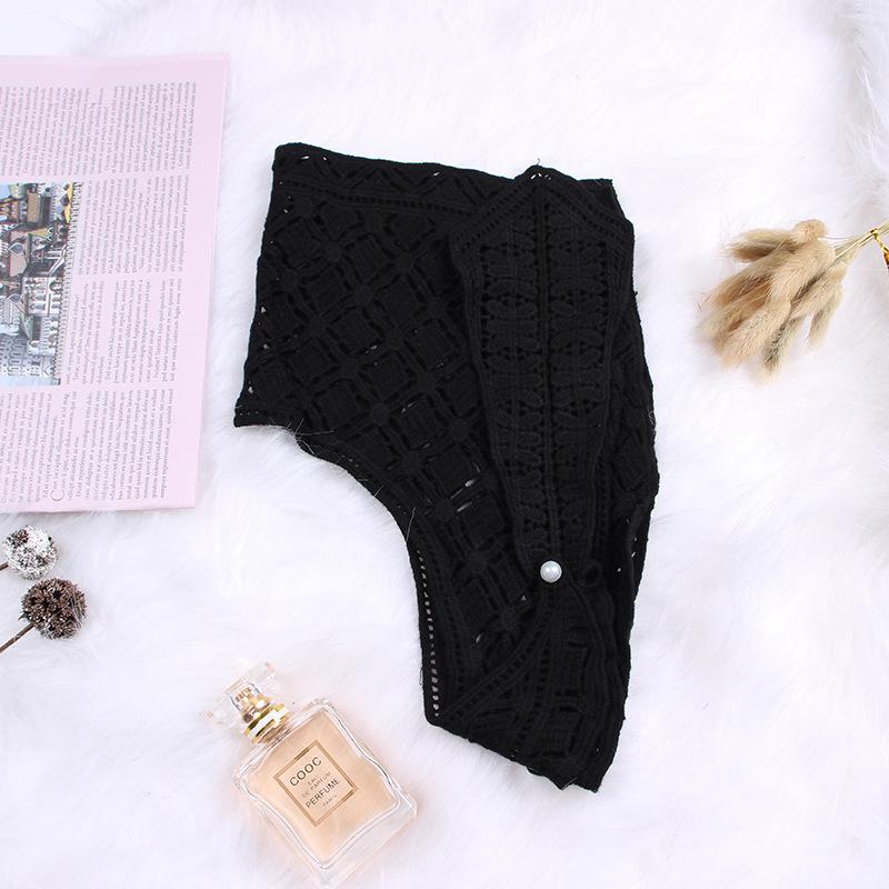 

Тондэмун весна-лето студенческий повседневный кружевной ажурный платок жемчужный внешний ложный воротник завод 40-85 чёрный