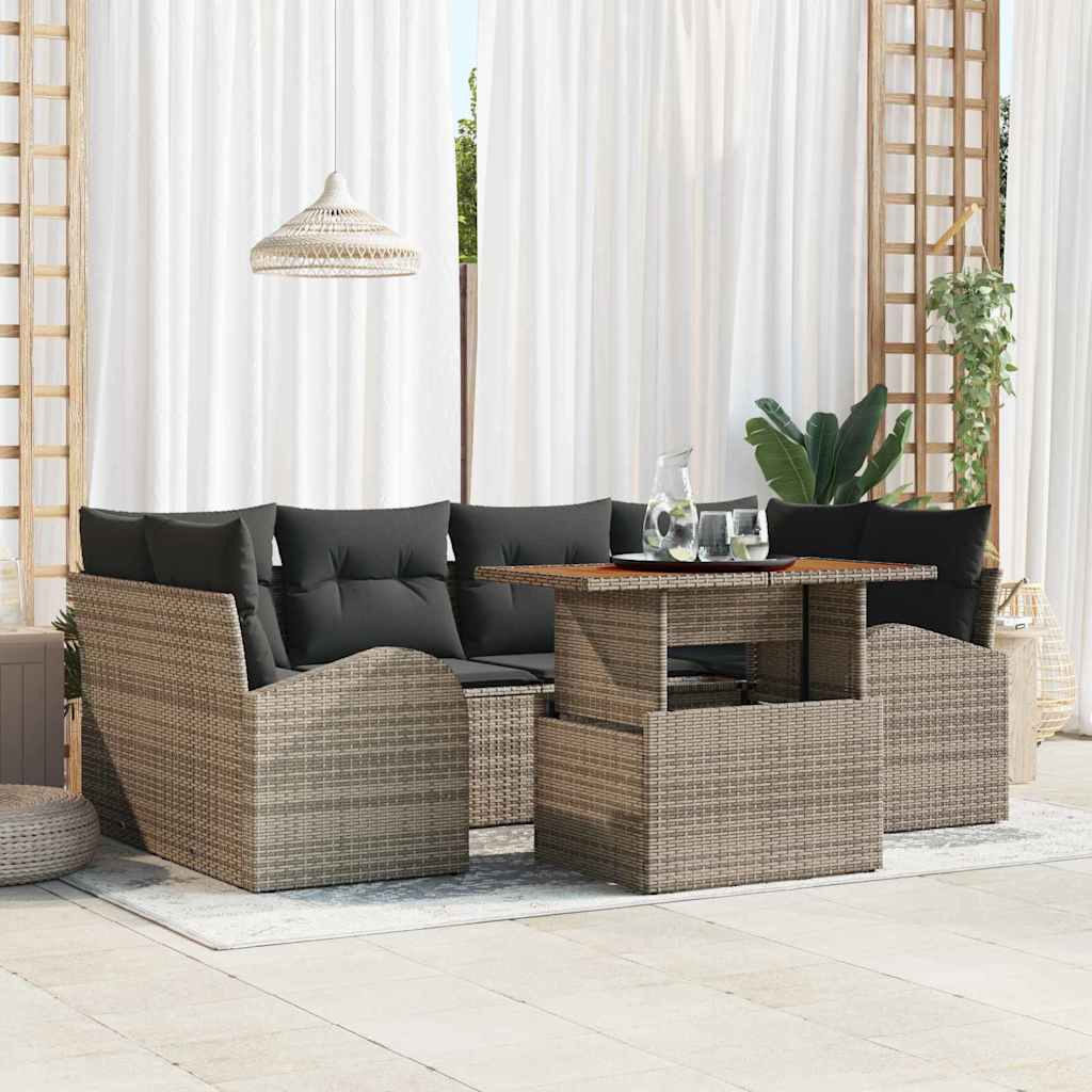 Garden Sofa Set with Storage 7 pcs Grey Poly Rattan
