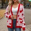 Women Autumn Winter Long Sleeve V Neck Love Heart Two Pocket Soft Breathable Loose Cardigan Sweater Coat