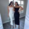 Summer Sexy Sleeveless Slim Fit Pleated Dress For Women Backless Tight Fitting Maxi Vestidos Elegant Party Club Evening Dress