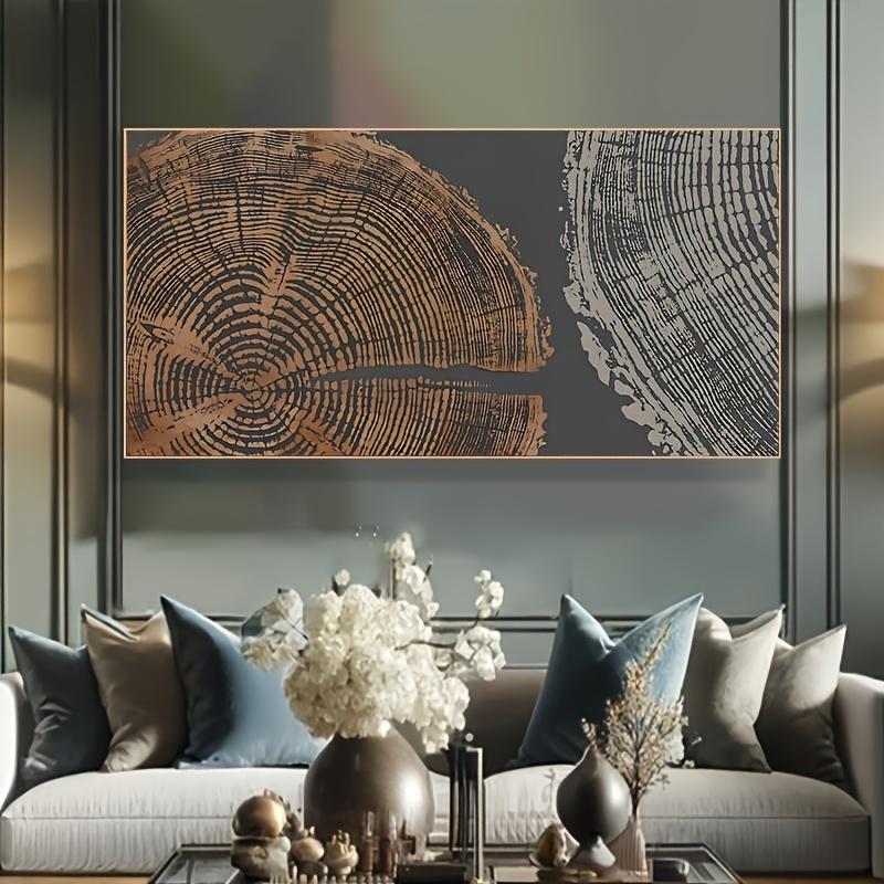 

1pc Elegant Beige Tree Ring Canvas Art Print - Nordic Style 2D Flat Print, Frameless Wall Decor for Living Room or Office, Seren 50x100cm No Frame