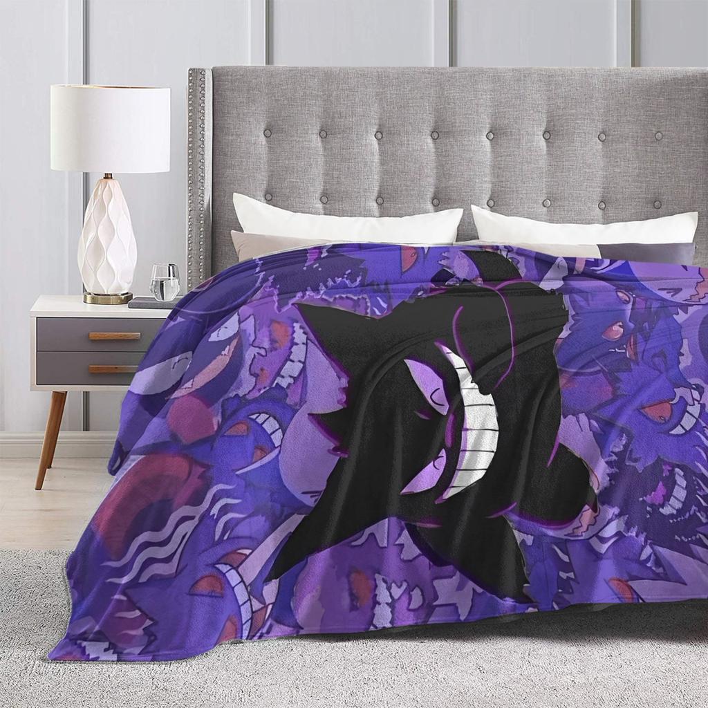 Anime Gengar Dark Pattern Blankets Quality Warm Pokemoned Throw Blanket Spring Decorative Bedroom Print Bedspread