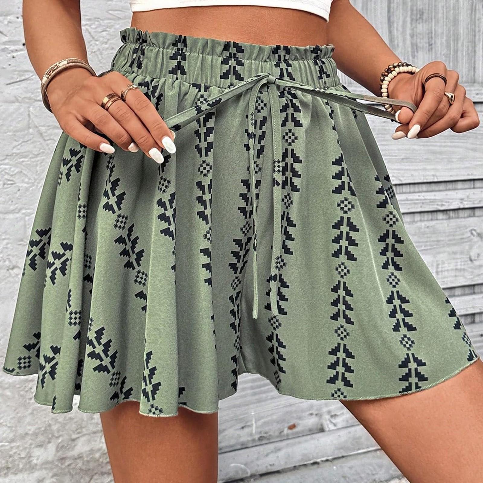 

Women s Fashionable Casual Printed Ruffle Edge Elastic Waist Shorts Edge Elastic Waist Shorts S