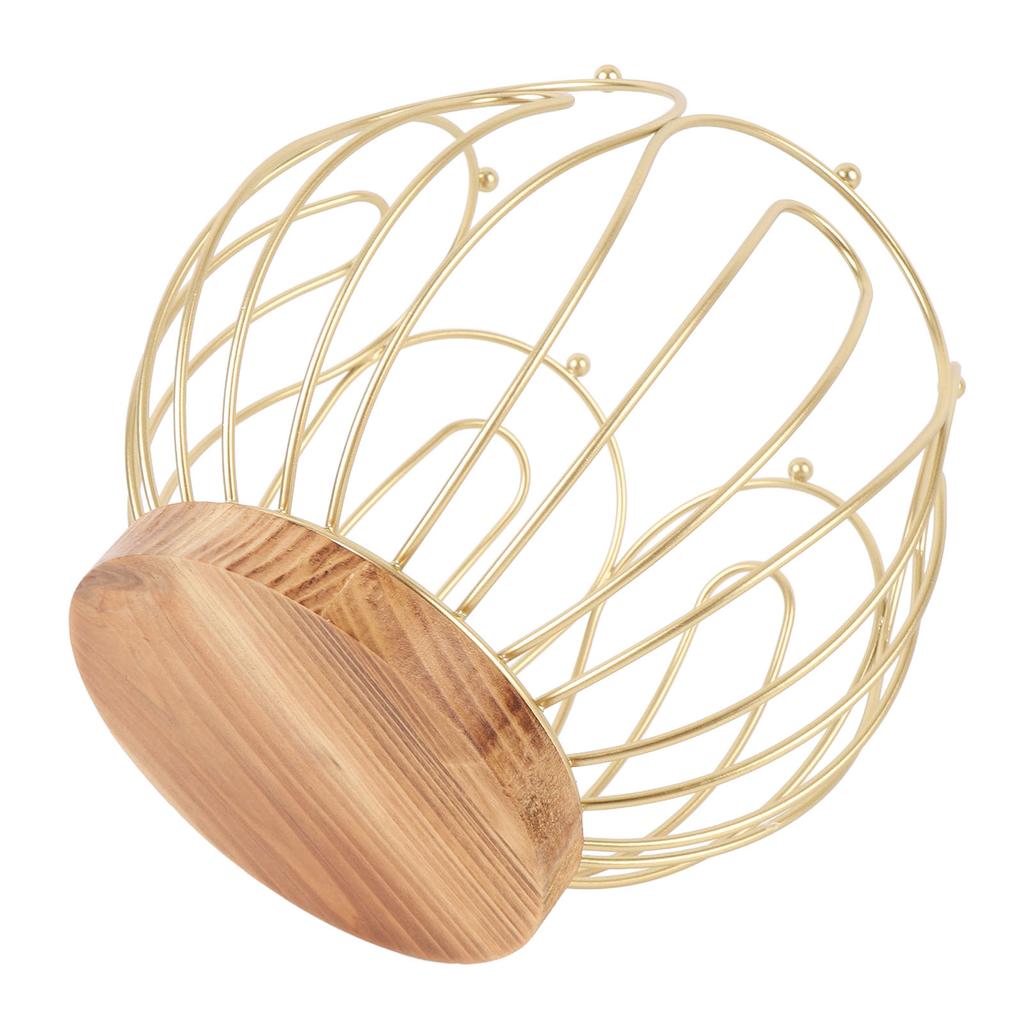 Coffee Pod Holder Basket with Wooden Base Wrought Iron Metal Wire Coffee Capsule Holder for Home Countertop Table