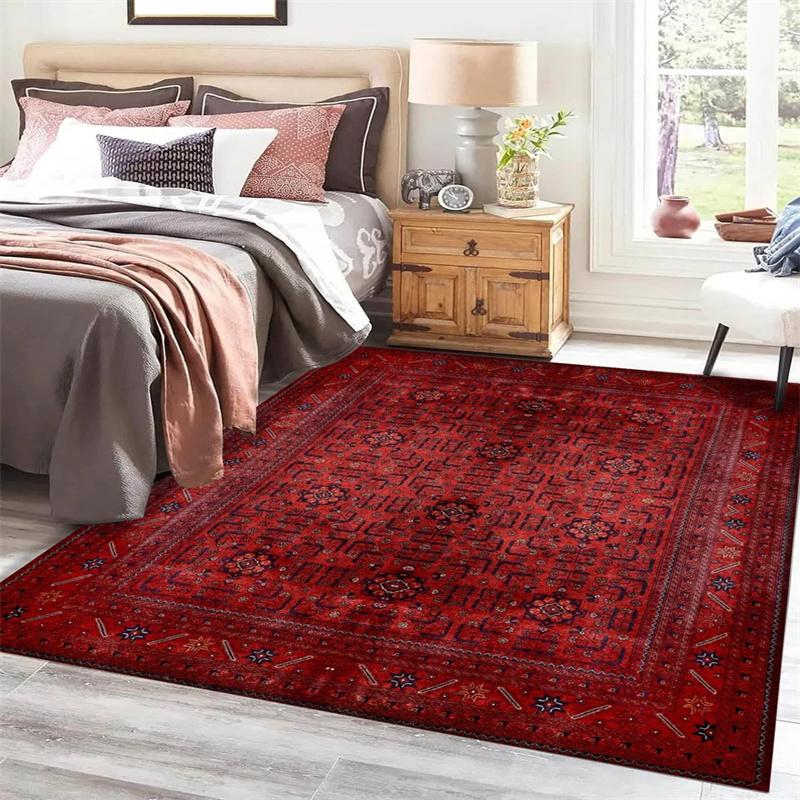 Orientalischer Roter Teppich Persischer Vintage-Stil Teppiche für Wohnzimmer Übergröße Roter Teppich Flurläufer Eingang Traditionelle Fußmatte