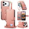 For iPhone 17 16 15 14 13 12 Pro Max Wallet Case - Zipper Purse with 3 Card Slots, Stand & Wrist Strap, Cute Shockproof Cover
