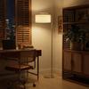 Floor Lamp, Modern Standing Lamp with Linen Lampshade, Round Base for Living Room, Bedroom, Dining Room, 153cm, Silver Tone