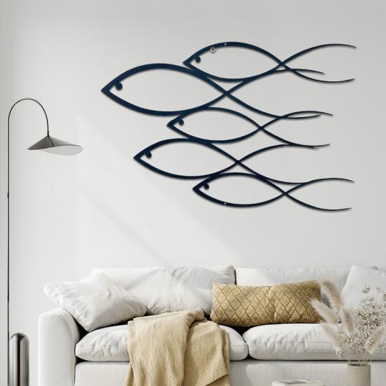 Metal Wall Decor Line Art Shoal of Fish Decoration Minimalist Wall Art Nautical Fish Ornament for Home Living Room Office Bedroom