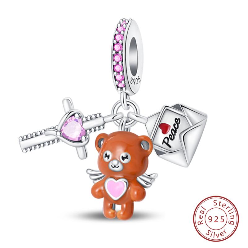 Fashion Copper Vacation Surfing Cats Cute Pink Rabbit Animal Charms Pendants Fit Qikaola Bracelets Fine Diy Jewelry