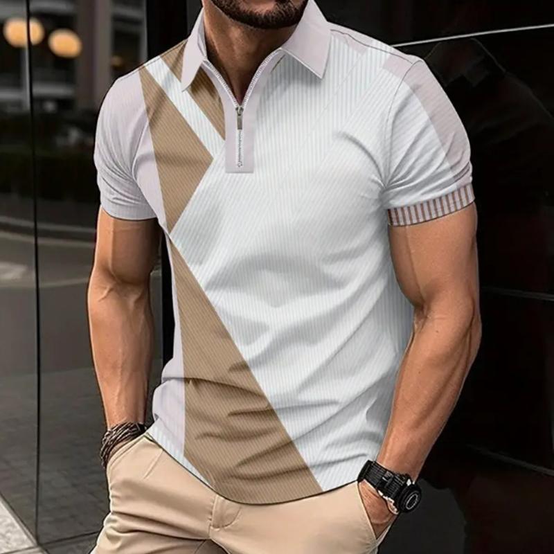 

Мужская рубашка поло повседневная на молнии с коротким рукавом модная повседневная на молнии лето весна стандартный крой двухцветная рубашка с 3D-принтом 8XL белый