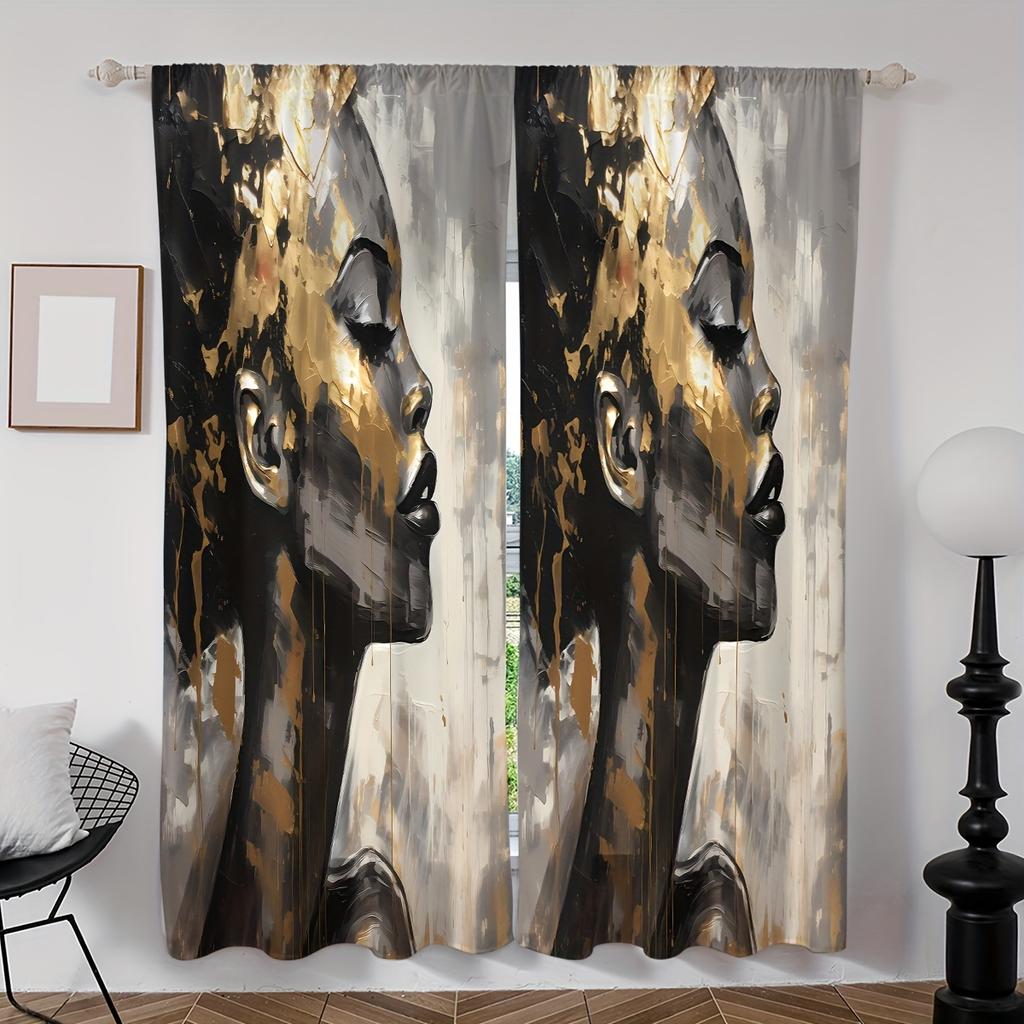 2-teiliges Set Elegante Marmoroptik Frau Digitaldruck Vorhänge Stangentasche für Wohnzimmer Schlafzimmer Fenster Klassische Heimdekoration