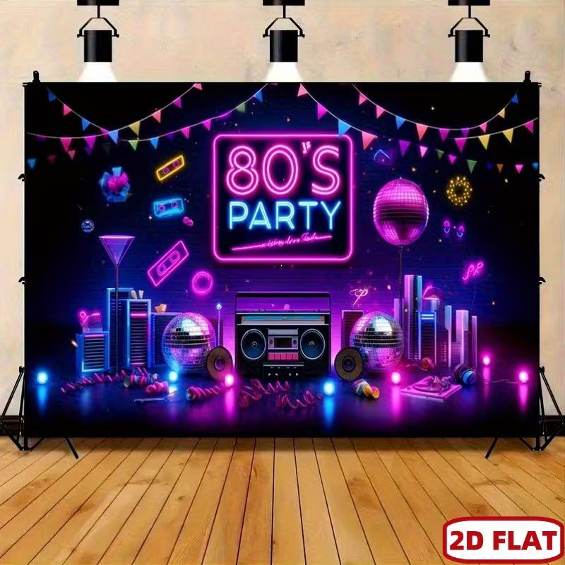 Lebendiges 80er Jahre Retro Party Wandteppich, Boombox & Discokugel Wandbehang für 1980er Jahre Mottopartys
