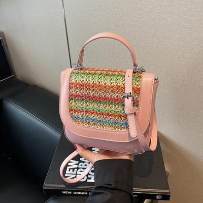 Regenbogen gewebte Tasche Damen Sommer Neu Lässig Achseltasche Strandtasche Strandtasche Umhängetasche Umhängetasche