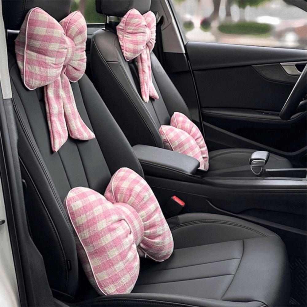 Grid Pattern Bowknot Pillows Plaid Interior Car Seat Cushion Bow Shape Pillow  Adults Use