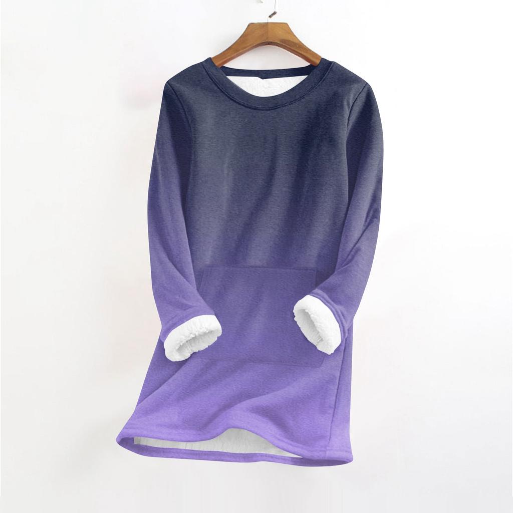 Women's Fashionable Printed Round Neck Long Sleeved Plush Warm Pullover Top