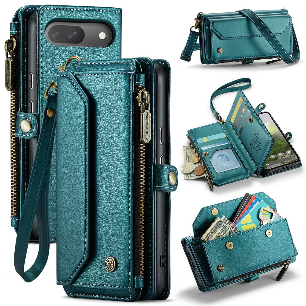 For Google Pixel 10 Pro/10/9 Pro/9 Leather Case CASEME C36 Zipper Multiple Card Slots Phone Cover with Straps