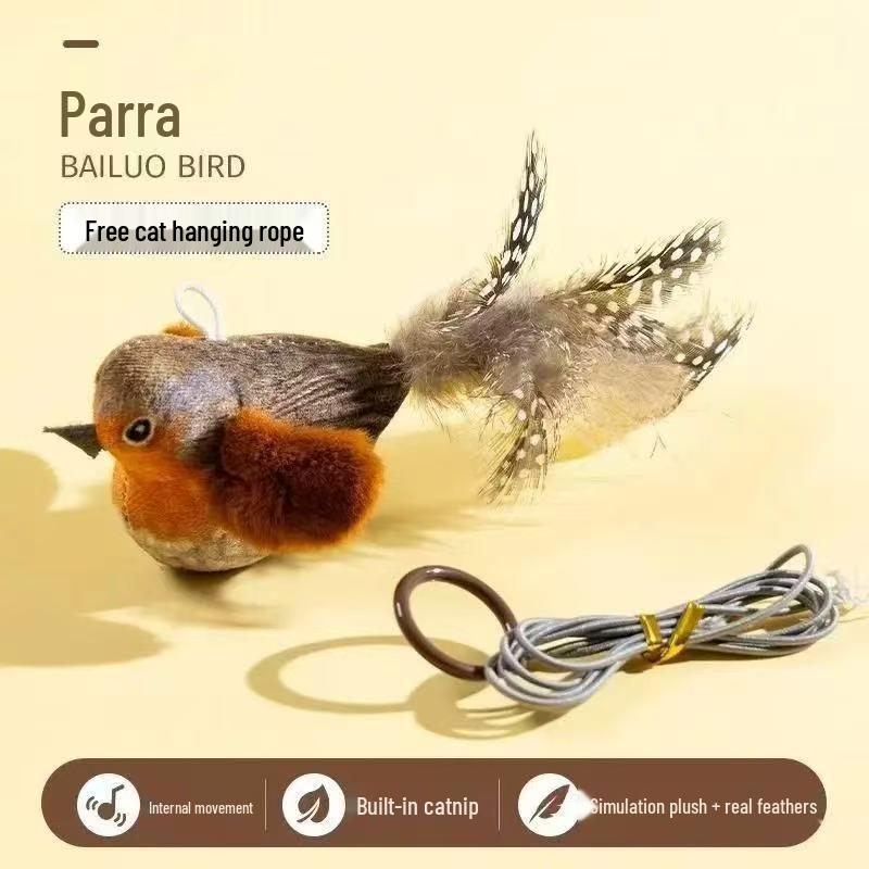 Self-Swinging Cat Toy: Feathered Bird Stick for Bite-Resistant, Interactive Play. Ideal for Kitten Amusement.