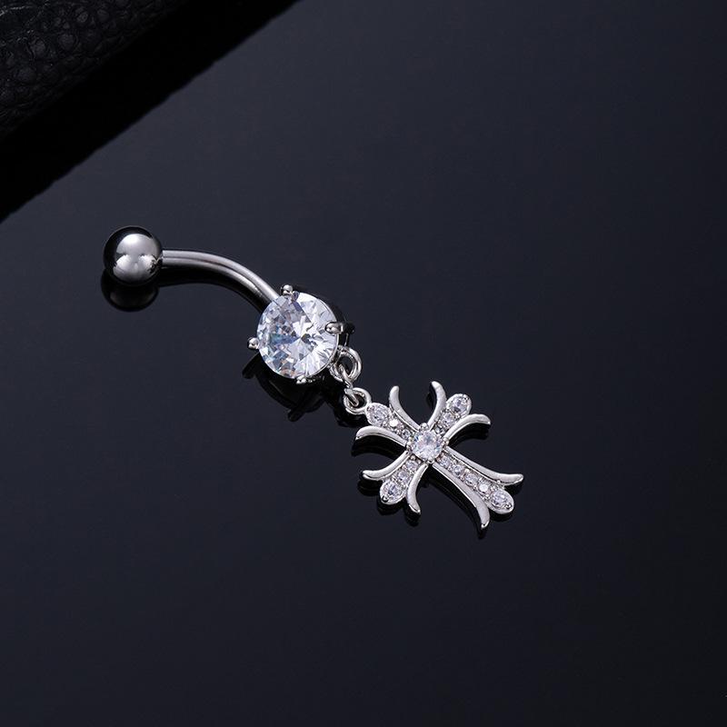 Colored Zircon Spiral Navel Nail Wind Star Moon Navel Ring Pierced Tassel Navel Buckle