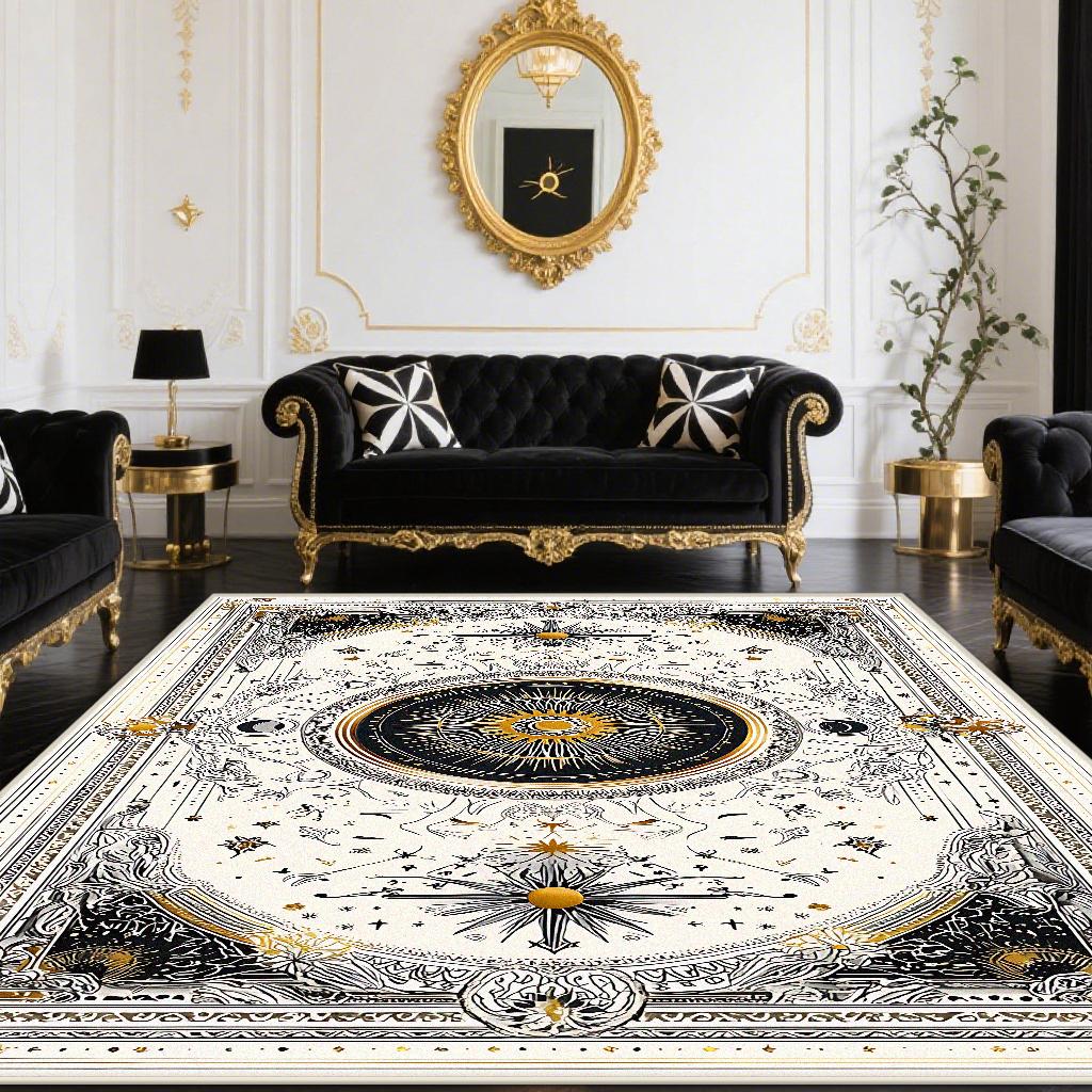 

Luxurious Retro White Rugs for Living Room European Decoration Home Sofa Area Non-slip Floot Mat Bedroom Cloakroom Soft Carpet 60x90cm