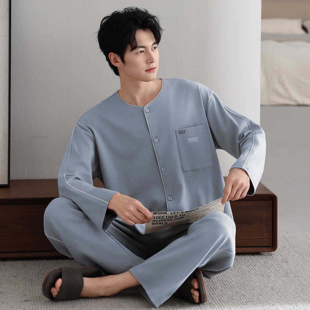 High-end Pajamas Men's Spring and Autumn Pure Cotton Long-sleeved 1011 New Casual Plus Size Can Be Worn Outside Loungewear