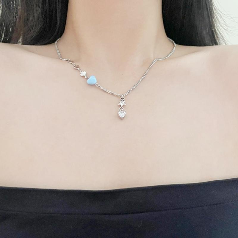 Süße Coole Zirkon Herz Anhänger Halskette Metall Herz Choker Mode Halskette Elegante Schlüsselbein Kette Y2K Schmuck