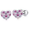 Hearts with Colorful Crystals Screw-on Stud Earrings, 925 Silver