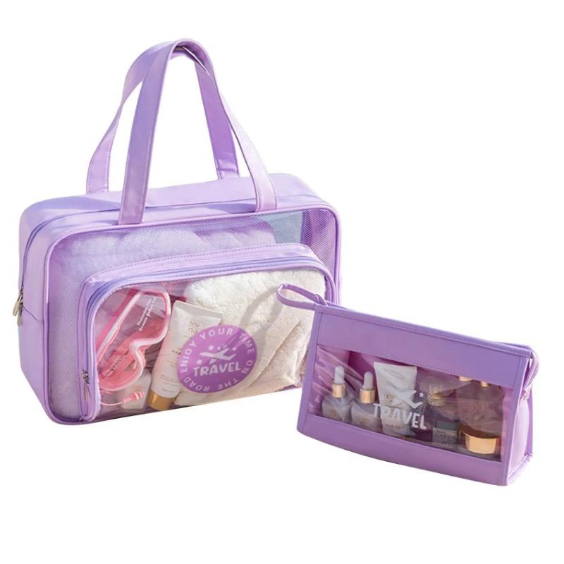 1PC/2Pcs Dry and Wet Separation Storage Bag Portable for Travel Makeup Toiletries Large Capacity Transparent Bag