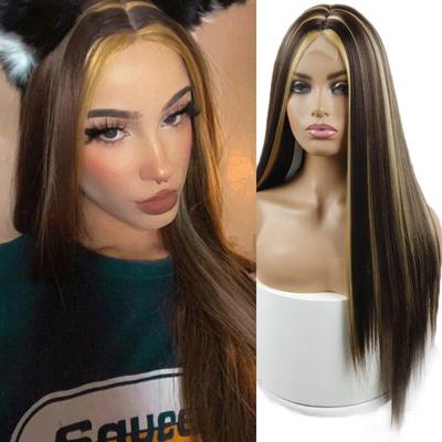 Black and Gold Wig Synthetic Wig for Women Natural Lace Middle Part Wig Heat-resistant Fiber Natural Look Wig