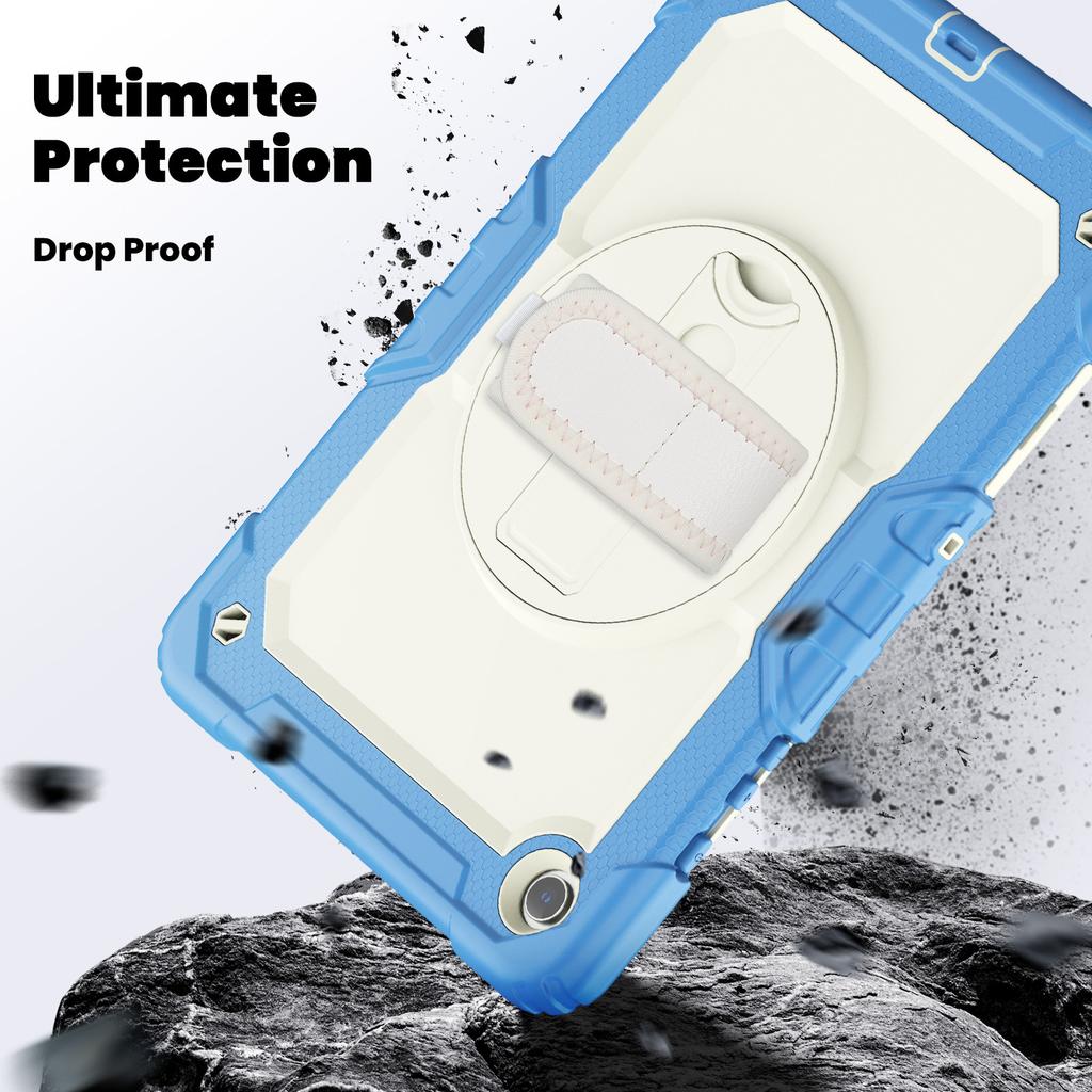 Contrast Color Rotating Stand Case with Strap for Samsung Tab A9 Plus X115