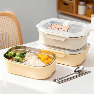 Boîte à lunch en acier inoxydable 304 dessin animé pour enfants étudiants école grande capacité portable étanche récipient alimentaire chauffable au micro-ondes