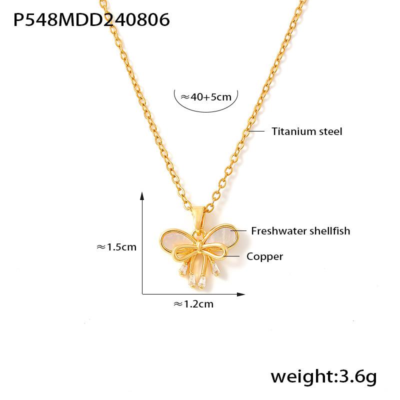 

Подвеска из меди с кисточкой в виде ракушки с двойным бантом, дизайн «Сказка», титановая сталь, покрытая 18-каратным настоящим золотом, на ключицу